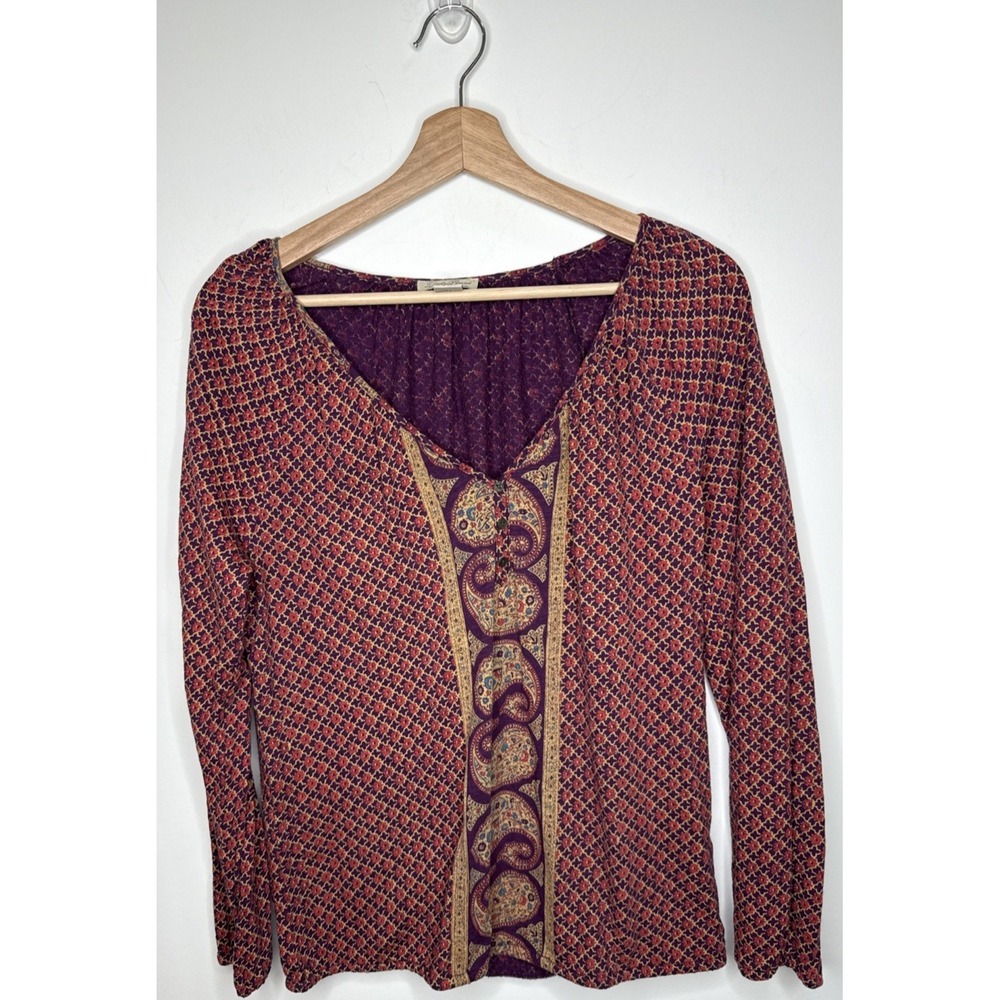 Vintage Lucky Brand Henley Top Women Small Floral Y2K  Boho Fairy Grunge Peasant